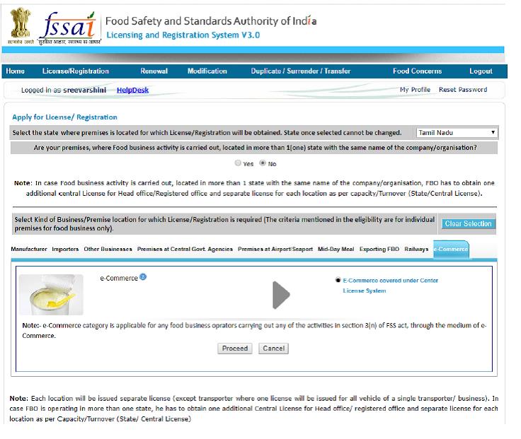 FSSAI License for ecommerce company